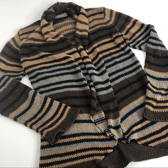 Wooden Ships Sweaters - Wooden Ships Brown Grey Striped Cardigan M/L